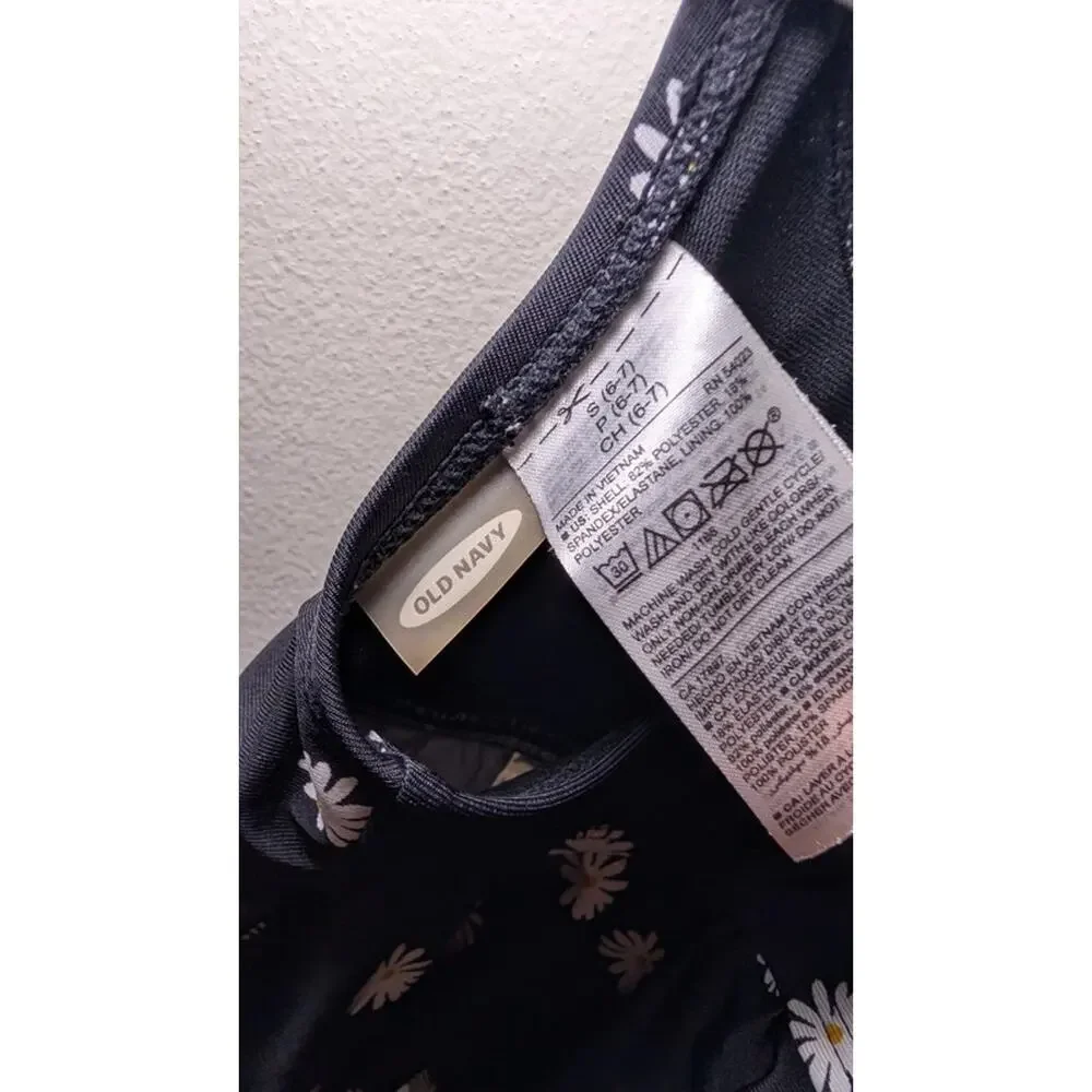 Old Navy Tankini Black White Daisy Stripes Girls Size S 6-7